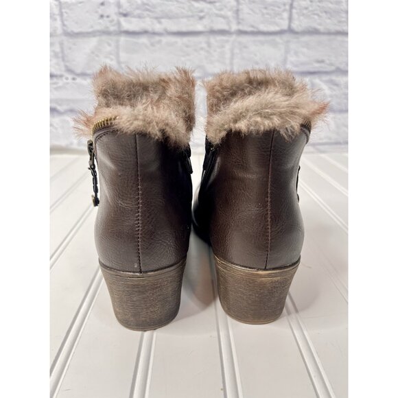 LONDON FOG Women's Dark Brown Fur Trim Side Zip Bootie 6M - Picture 7 of 7